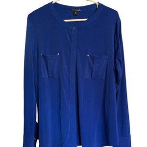 Business Casual Dana Buchman Royal Blue L/ Sleeve Chiffon Button Down Blouse XL